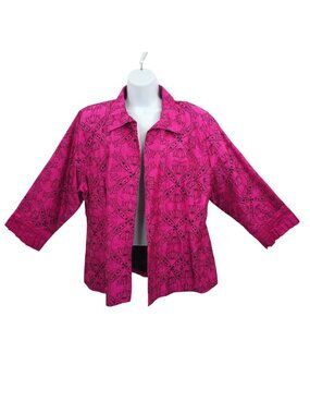 Bleu Bayou Pink Embroidered Sequin Jacket 1X Boho Y2K Artsy Statement Open Front